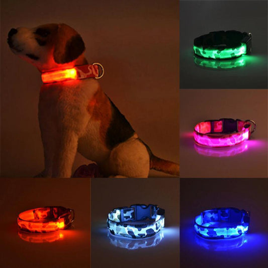Collar camuflaje luminoso para mascotas, correa