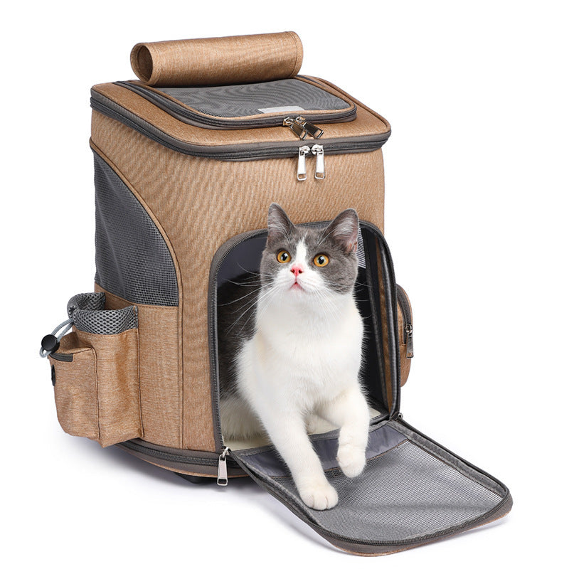 Carro plegable portátil Mochila para mascotas Mochila para gatos de viaje con rueda universal Trolley Bolsa para mascotas
