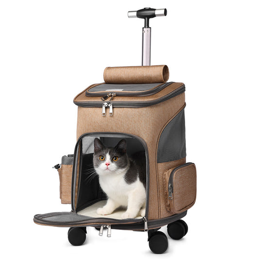 Carro plegable portátil Mochila para mascotas Mochila para gatos de viaje con rueda universal Trolley Bolsa para mascotas
