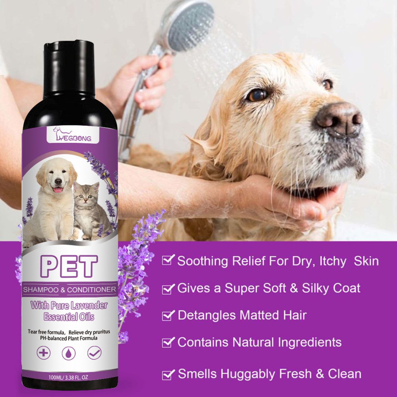 Yegbong Shampoo para mascotas, Alivia La Picazón De La Piel, El Cabello Suave Y El Champú Sin Enredos