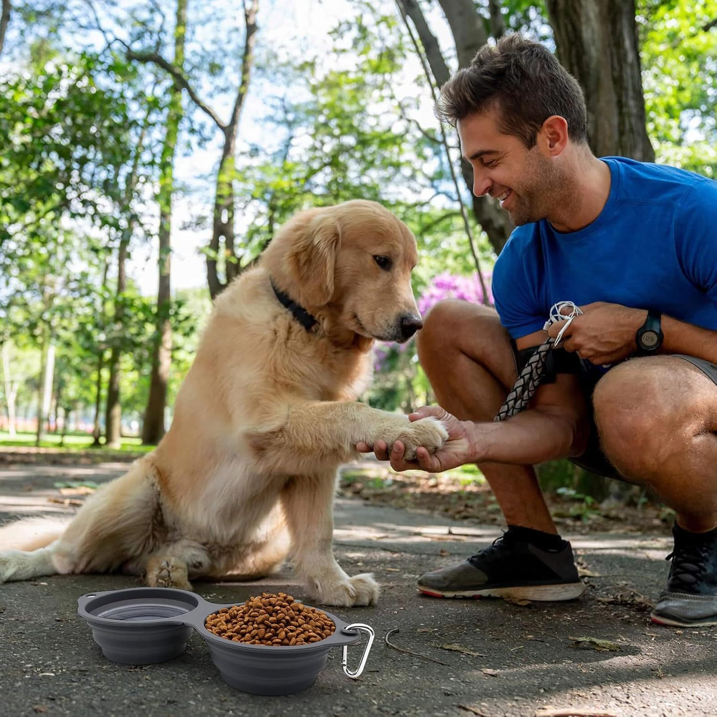 Cuencos plegables 2 en 1 para perros y gatos – Comedero y bebedero portátil