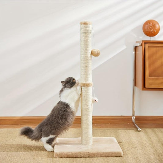 Poste rascador de gatos, Cuerda de sisal duradera con pelota colgante, juguete, base estable para ahorrar espacio en el interior, promover la garra del gato, salud y el ejercicio divertido