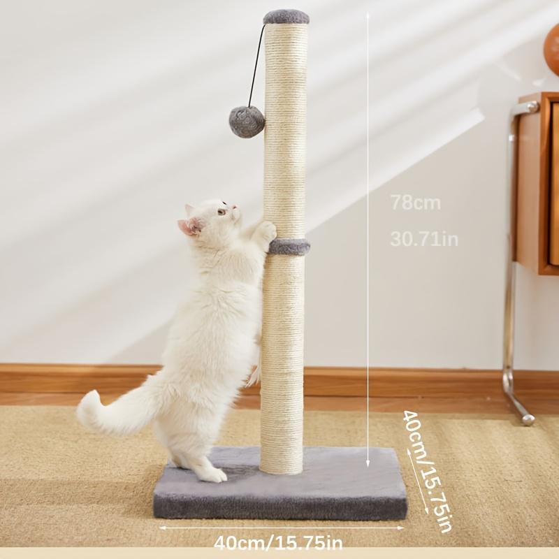 Poste rascador de gatos, Cuerda de sisal duradera con pelota colgante, juguete, base estable para ahorrar espacio en el interior, promover la garra del gato, salud y el ejercicio divertido