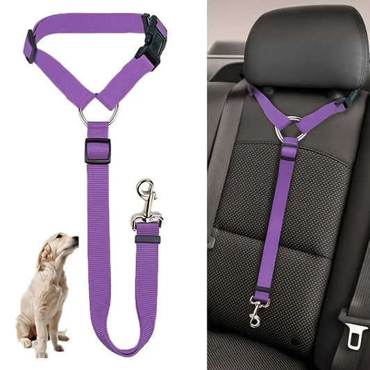 Cinturón de seguridad 2 en 1 para coche – Arnés ajustable para perros y gatos, con correa para viaje seguro