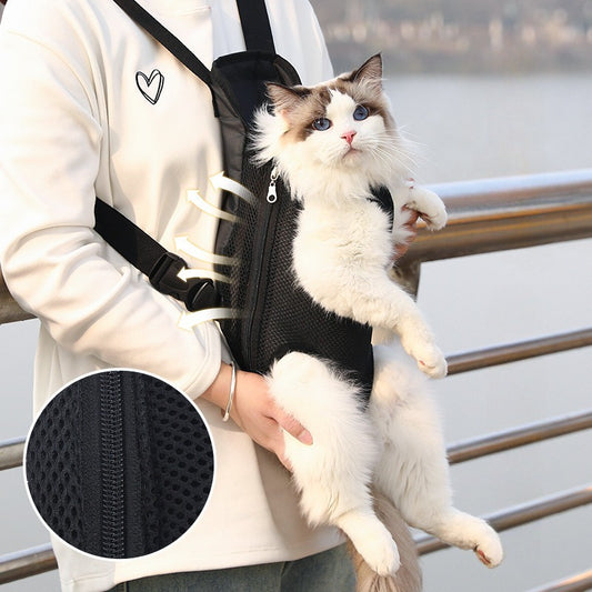 Mochila de transporte para mascotas, bolsa portátil transpirable, transportín frontal ajustable para senderismo, camping, viajes