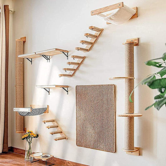 Plataforma de salto de pared colgante de poste de agarre de lino para gatos