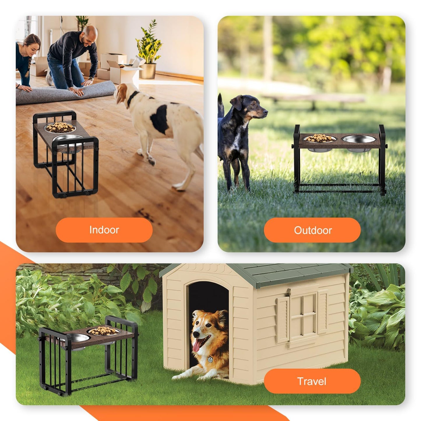 Cuenco para perros con marco de hierro en forma de H ajustable
